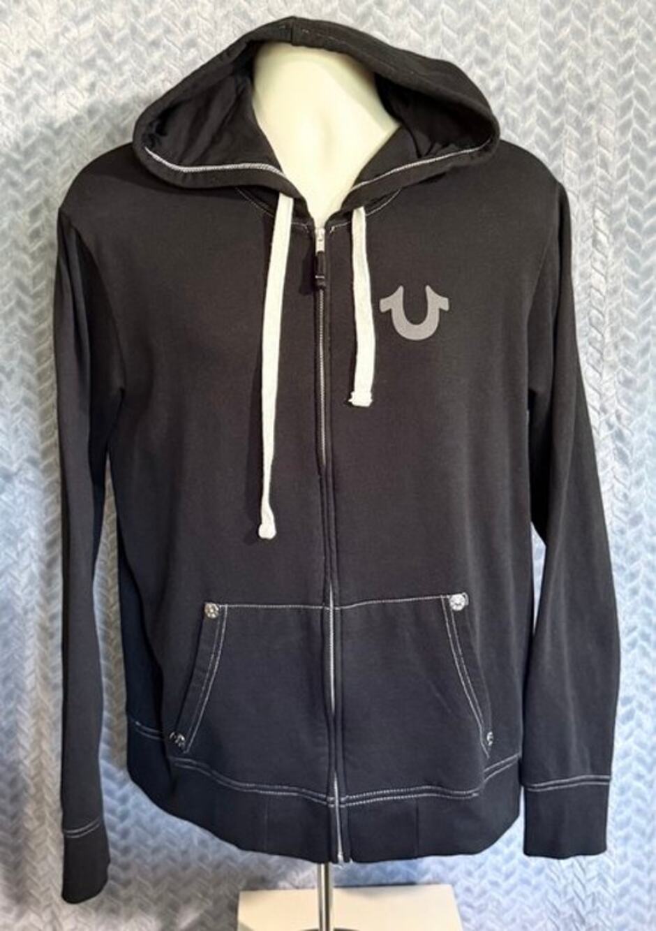 True Religion Hoodie World Tour Mens XL Full Zip Contrast Stitch Y2K Graphic
